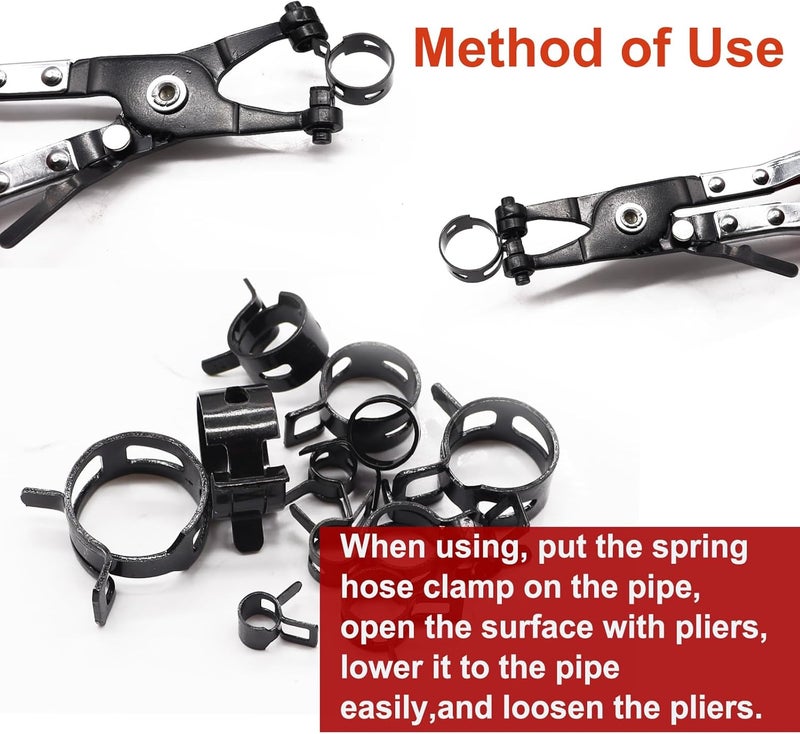 Taiss 120PCS 7-22mm Black Spring Band Hose Clamps with Swivel Flat Hose Clamp Plier Assortment Kits.Low Pressure Air Clip Strap Clamp for Hose Fuel Silicone Vacuum Hose Clamp - Image 4